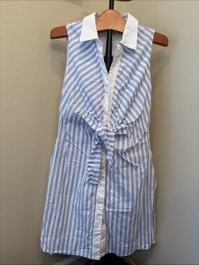 Eliza J Blue and White Striped Tie-Front Sleeveless Dress 14 Coastal Nautical